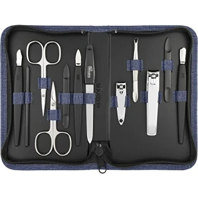 Afbeelding van 12 delige manicureset nagelset voor dames en heren met alles wat je manicure pedicure nodig hebt, in hoogwaardig kunstlederen etui