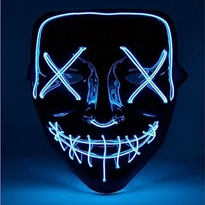 Afbeelding van TK Gruppe Timo Klingler Blauwe led horrormasker zoals Purge met 3x lichteffecten, bestuurbaar, voor Halloween en carnaval, als kostuum mannen vrouwen