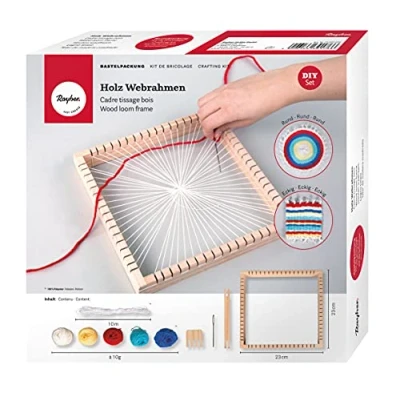 Afbeelding van Rayher Speelgoed/knutsel/hobby Weefraam 9 delig 23 cm vierkant met garen