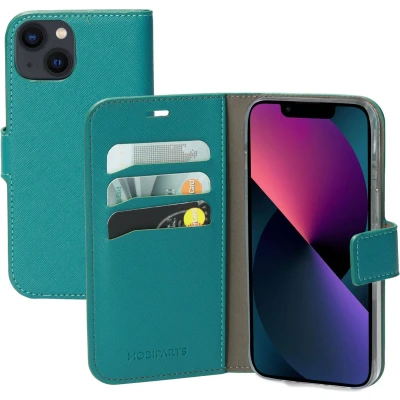 Afbeelding van Mobiparts Saffiano Wallet Case Apple iPhone 13 Turquoise
