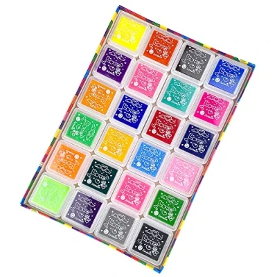 Afbeelding van Gvolatee Set van 24 stempelkussens, kleuren, niet giftig, wasbaar en voor papier, handwerk, stof, schilderen, knutselen, verjaardag, cadeau (24 kleuren)