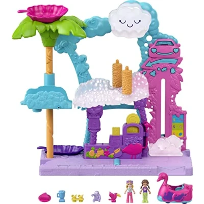 Afbeelding van Polly Pocket Pollyville Flamingo Fun Car Wash Speelfigurenset