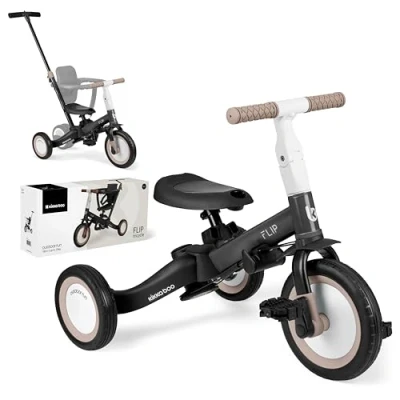 Afbeelding van KikkaBoo Evolutionaire driewieler voor baby&#039;s, 5 in 1 Flip, kinderfiets van jaar tot jaar, fietsdriewieler met of zonder pedalen, verstelbaar en transformeerbaar, zwart