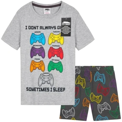 Afbeelding van CityComfort Pyjama voor kinderen, jongens, jongeren, pyjamaset, shorts, zomer, loungewear, set, zacht, nachtkleding, cadeau gamers, Grijs/Multi, 13 14 jaar