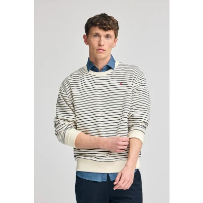 Afbeelding van Polo Club Heren Gebroken Witte Captain Sweater Met Strepen En Geborduurd Monogram Xl