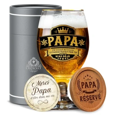 Afbeelding van CROWNLY CRYSTAL® cadeau papa bierglazen verjaardag bierglas gepersonaliseerd grappig origineel Vaderdag idee heren