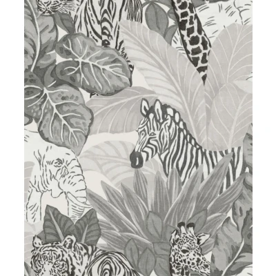 Afbeelding van Good Vibes Behang Jungle Animals grijs en zwart