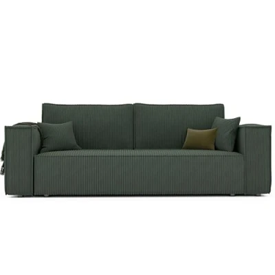 Afbeelding van GREKPOL slaapbank met bedlade, 255 x 105 cm, corduroy, groen, slaapfunctie, 3 zitsbank, woonkamer,