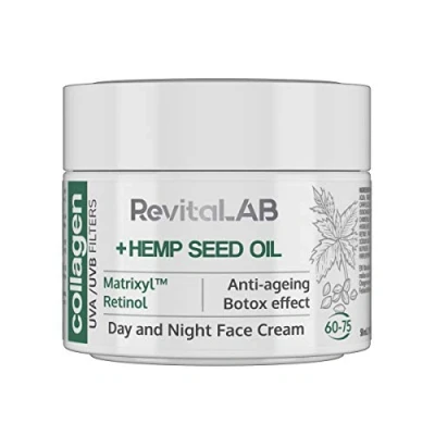 Afbeelding van RevitaLAB Hydraterende en anti aging collageen dag nachtcrème verrijkt met hyaluronzuur, Matrixyl® 3000 UVA/UVB stralingsfilter, voor mensen van 60 tot 75 jaar, 50 ml