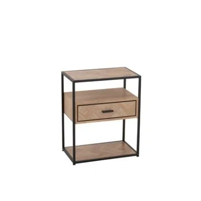 Afbeelding van J Line bijzettafel Zigzag 1 Lade hout/metaal naturel/zwart