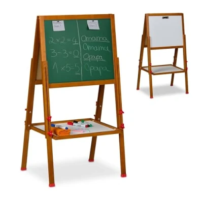 Afbeelding van Relaxdays schoolbord kinderen hoogte verstelbaar magnetisch tekenbord whiteboard