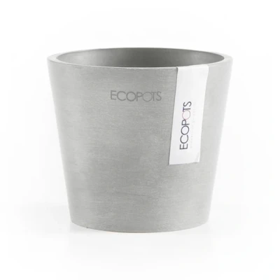 Afbeelding van Ecopots Amsterdam mini rond 10,5 cm wit grijs planten/bloembak pot