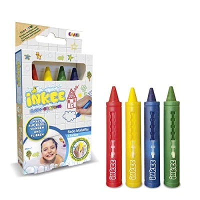 Afbeelding van CRAZE INKEE 45114 Bath badpotloden voor kinderen, 4 stuks, kleurpotloden badkuip, wasbaar, keramische oppervlakken