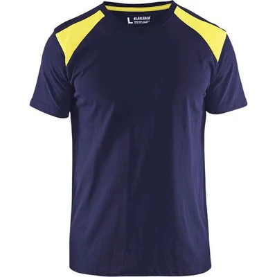 Image de T shirt marine/jaune fluorescent, maille côtelée