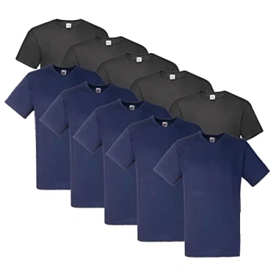 Afbeelding van Fruit of the Loom Valueweight T shirt voor heren (10 stuks), 5 x zwart, marineblauw + 1 Hlkauf blok