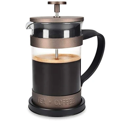 Afbeelding van Navaris French press Van rvs Cafetiere 0,6 l borosilicaatglas en roestvrij staal Voor koffie thee 15 x 10,2 18,2 cm Bruin