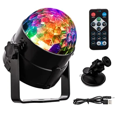 Afbeelding van Led discobal, DJ discolicht, feestlicht, 3 W, RGB, 360 graden draaibaar, muziekgestuurd, USB kabel, discobal met zuignaphouder en afstandsbediening, voor feest, carnaval