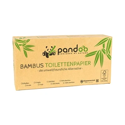 Afbeelding van Pandoo Bamboe Toiletpapier 8 rollen Zachtheid Plasticvrij Veganistisch
