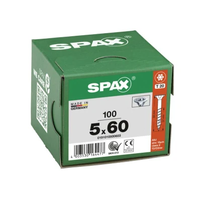 Afbeelding van Spax spaanplaatschroeven platverzonken kop verzinkt T Star T20 deeldraad 5.0x60mm (per 100 stuks)