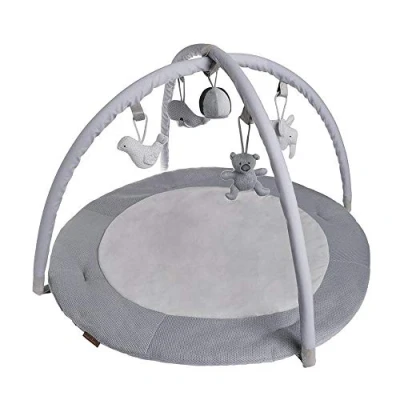 Afbeelding van Baby&#039;s Only Rond Baby speelkleed met boog gym Playmat Speelmat Zilvergrijs/Grijs/Wit 87 cm Gebreide figuurtjes