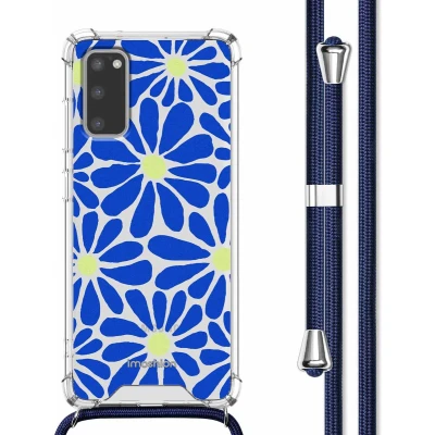 Afbeelding van iMoshion Hoesje Geschikt voor Samsung Galaxy S20 met Koord Design Meerkleurig / Cobalt Blue Flowers Connect