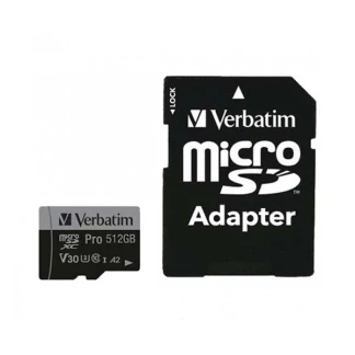 Afbeelding van Verbatim Pro microSDXC kaart 512 GB UHS Class 3 4K video ondersteuning, A2 vermogensstandaard, Incl. SD adapter, Schokb