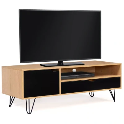 Image de Meuble TV vintage NOEMI 1 porte tiroir bois pied épingle 113 cm