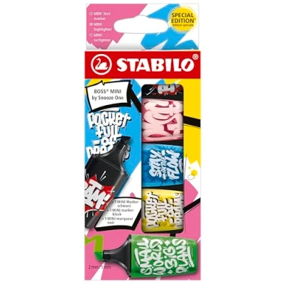 Afbeelding van STABILO Snooze One Boss Mini markeerstiften en markers van roze, blauw, geel, groen zwart, 5 stuks