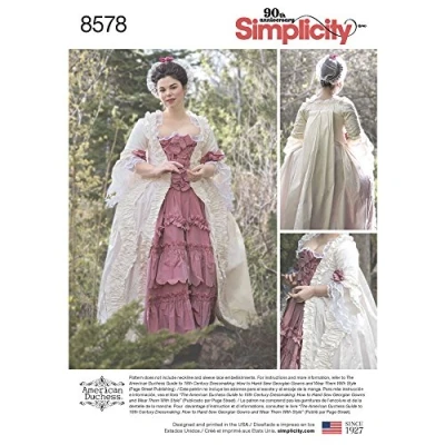 Afbeelding van Simplicity 8578Simplicity 8578 18e eeuwse damesjurk, papier, wit, R5 (14 16 18 20 22)