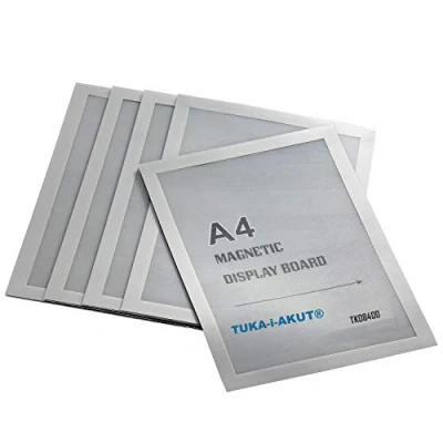 Afbeelding van TUKA i AKUT TKD8400 A4 5 x magnetisch displayframe, zelfklevend, voor borden, zilverkleurig, magneetsluiting, muren en ramen, zak met kleuren, zilver, 5x