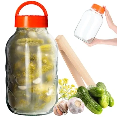 Afbeelding van KADAX glazen pot met tangen, kunststof deksel, ballon, voor komkommers, luchtdichte conservering (4 l)