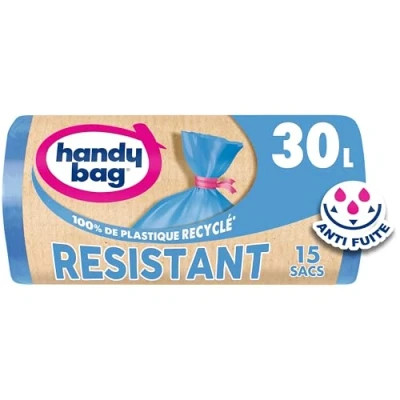 Image de Handy Bag sacs poubelle à lien résistant 30L x 15 Performants : film plastique Étanchéité maximale 100% recyclé