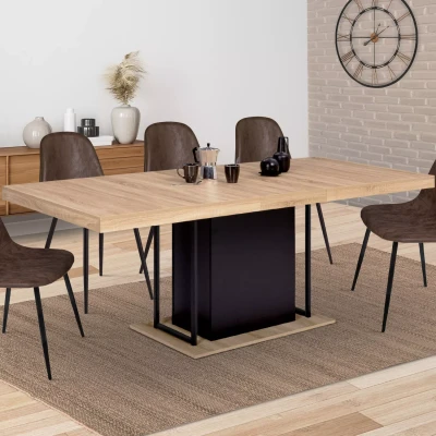 Afbeelding van Table à manger extensible UGO 6 10 personnes bois noir et imitation hêtre 160 200 cm design industriel