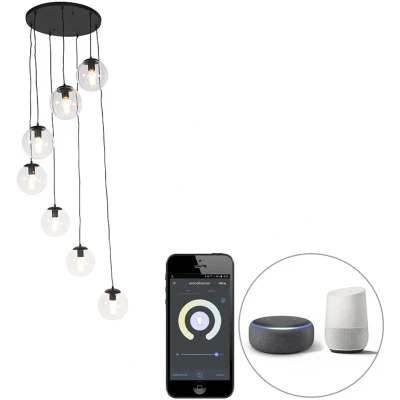 Afbeelding van QAZQA Smart hanglamp zwart 7 lichts incl. Wifi ST64 Pallon