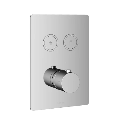 Afbeelding van HotBath Cobber PB009Q rechthoekige afbouwdeel voor inbouwthermostaat met 2 pushbuttons Geborsteld nikkel