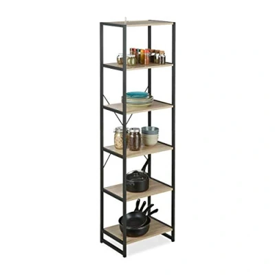 Afbeelding van Relaxdays boekenrek industrieel keukenrek opbergrek 180 cm hoog Sonoma design