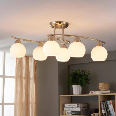 Afbeelding van Lindby plafondlamp 6lichts glas, metaal H: 25 cm E14 wit, mat nikkel