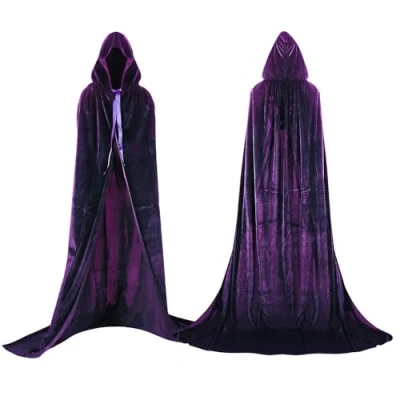 Afbeelding van Proumhang cape met capuchon, lang fluwelen kostuum, Halloween, carnaval, kerstkostuum, volwassenen, mannen, vrouwen, paars