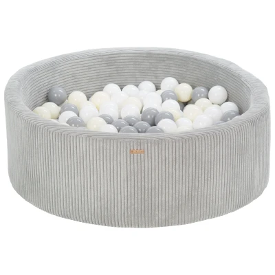 Afbeelding van Ronde corduroy ballenbad met 200 ballen 90 cm (kleur zwembad/bal: grijs/wit, grijs, geel (pastel))