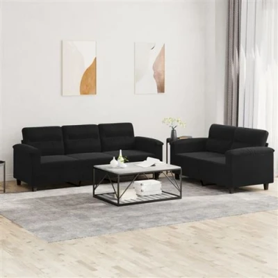 Afbeelding van vidaXL 2 delige Loungeset met kussens microvezelstof zwart
