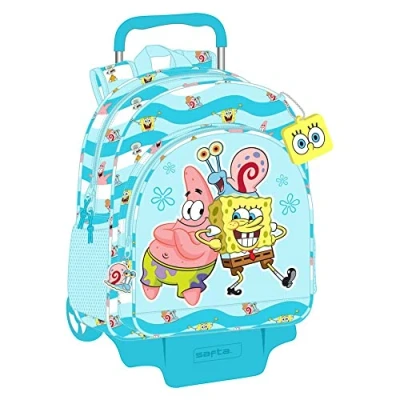 Afbeelding van Schoolrugzak met Wielen Spongebob Stay positive Blauw Wit (33 x 42 14 cm)