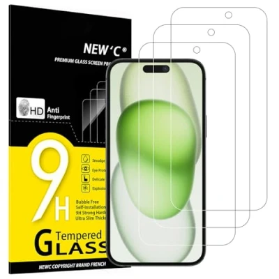 Afbeelding van NEW&#039;C 3 stuks beschermglazen voor iPhone 15 Plus, Pro Max, 16 Plus (6,7 inch), krasbestendig, 9H hardheid, HD displaybeschermfolie, 0,33 mm, ultra transparant, resistente folie