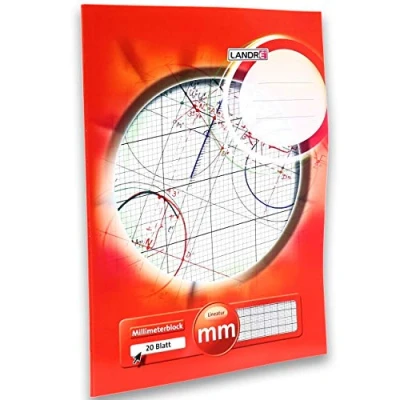 Image de LANDRÉ bloc à papier millimétré DIN A3, 20 feuilles, 80 g/m2 sans bois, marge tout autour, lignes: rouge 390302013