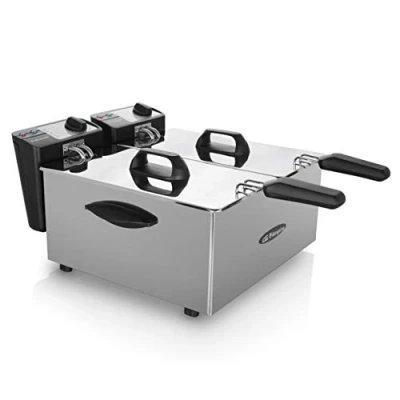 Afbeelding van Orbegozo FDR 70 Professionele friteuse, 7 liter (twee containers van 3,5 liter), instelbare thermostaat, controlelampjes, geïsoleerde handgrepen, kabelhaspel, roestvrij staal, 2000 W