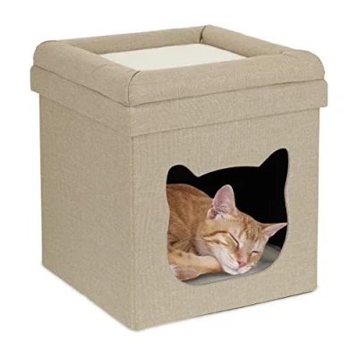 Afbeelding van Relaxdays kattenmand poef opvouwbaar modern kattenmeubel kattenhuis kattenholletje