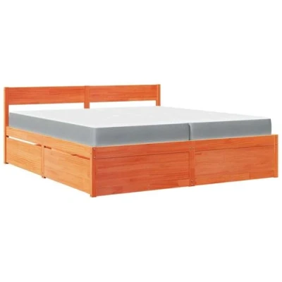 Image de vidaXL Lit avec tiroirs/matelas cire marron 200x200 cm bois massif pin3281888