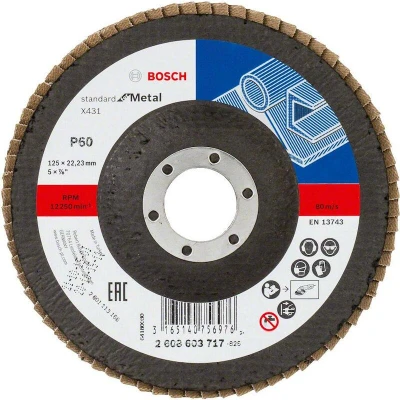 Image de BOSCH 2608603717 disque à lamelles X431 Standard pour métal, diamètre 125 mm, grain 60, type droit