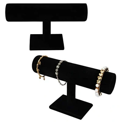 Afbeelding van Belle Vous Zwart Velours T Bar Armbanden Sieraden Display Standaard (2Pak) Vertoon Huis Organiser Houder Rek Voor Sieraden, Horloges, Kettingen en Bangles