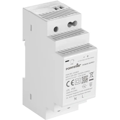 Afbeelding van Poppstar 15 V transformator DIN rail output DC 2 A max. 30 W (ingang 100 240 AC 50/60 Hz) adapter