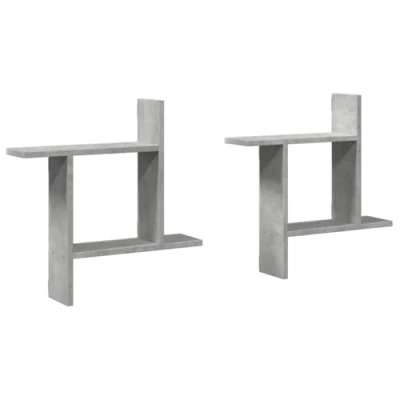 Afbeelding van Wandschappen 2 st 50x12x50 cm bewerkt hout betongrijs